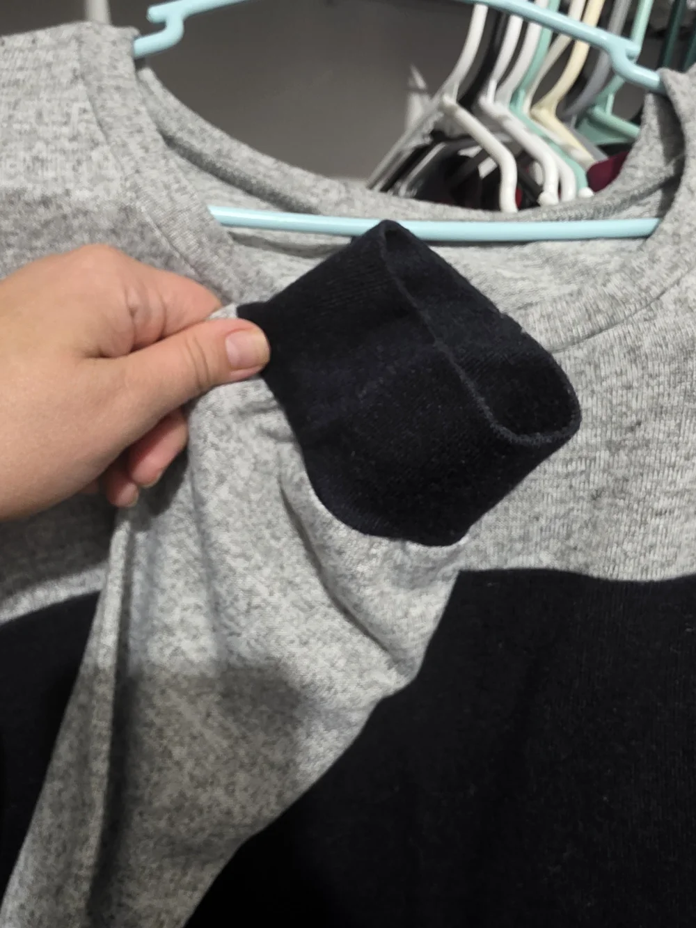SHEIN Gray Crewneck Sweater with Navy Chest Stripe